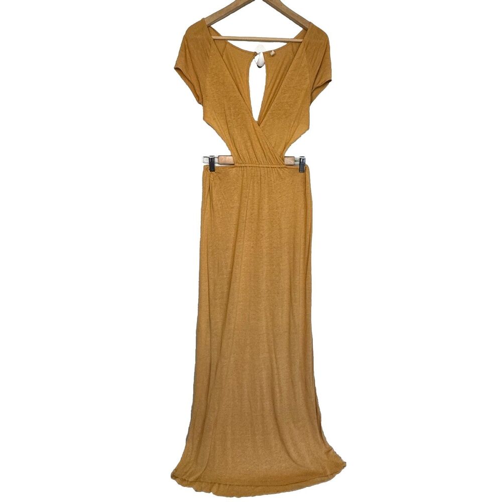 Free People Beach Maxi Dress Marigold Linen Maxi Travel Vacation VTG Women XS
